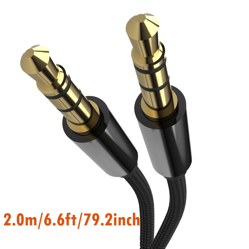 Cable Auxiliar de 3.5mm Chapado en Oro Premium - Trenzado de Nylon, Funda Metálica, Cobre 4N, Doble Blindaje para Baja Resistencia - Ideal para Audio de Coche, Altavoces, Reproductores de CD, MP3, para MacBook y Amplificadores