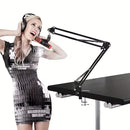 Soporte ajustable de canto pesado para micrófonos - Soporte de escritorio metálico extendible de choque, con material ABS, negro, ideal para transmisiones en vivo y grabaciones, equipo de transmisión | Soporte negro elegante | Construcción sólida