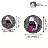 Alfombra redonda creativa de dibujos animados de tiburón - Lavado a mano, tejido de punto, ligera, antideslizante, lavable, alfombra de poliéster con respaldo de goma para sala de estar, dormitorio, sala de juegos - Hecha a máquina, alfombra de decoració