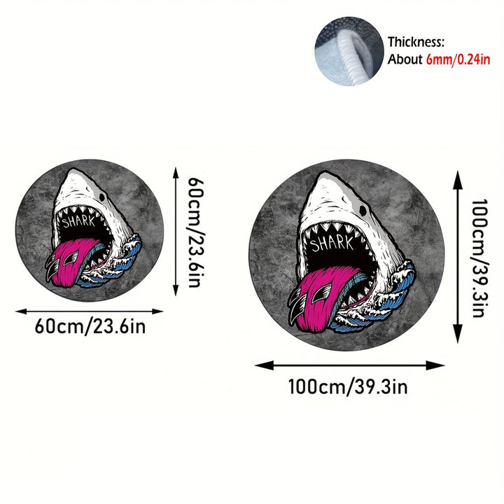 Alfombra redonda creativa de dibujos animados de tiburón - Lavado a mano, tejido de punto, ligera, antideslizante, lavable, alfombra de poliéster con respaldo de goma para sala de estar, dormitorio, sala de juegos - Hecha a máquina, alfombra de decoració
