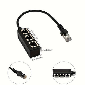Divisor de Ethernet RJ45 1 Macho a 3 Puertos Hembra Adaptador de cable LAN RJ45, compatible con Cat5, Cat5e, Cat6, Cat7, Cat8, alimentado por USB, tensión de funcionamiento ≤36V, adecuado para SmartThings