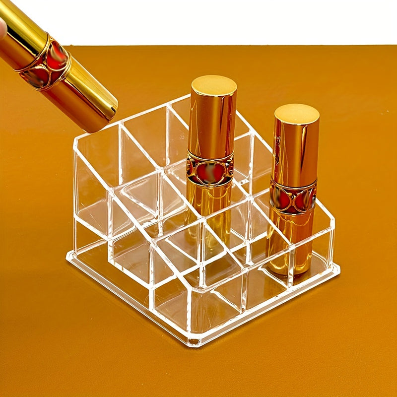 Organizador de Lápiz Labial Transparente y Elegante - Soporte de Exhibición Multicompartimento para Maquillaje, Plástico Ligero, Perfecto para Almacenamiento en Baño y Tocador