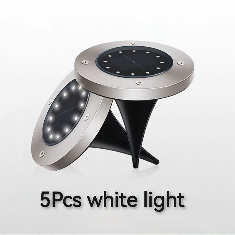 Luces de tierra de 12 LED de acero inoxidable con energía solar - Iluminación de escaleras y senderos de jardín al aire libre, decoración de paisaje eficiente en energía con macetas de flores vibrantes, luces solares al aire libre, iluminación de escaler