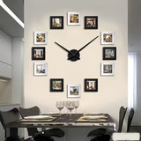 Reloj de Pared Personalizable Negro y Plateado con Álbum de Fotos - Capacidad para 12 Fotos, Funcionamiento Silencioso, Perfecto para Sala de Estar, Decoración de Dormitorio y Ocasiones Especiales, Forma Irregular