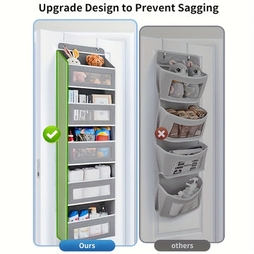 Organizador de almacenamiento colgante sobre la puerta con 4 bolsillos grandes - Unidad de estantería de tela elegante para dormitorio, baño, despensa y organización del hogar, almacenamiento de puerta, estanterías colgantes