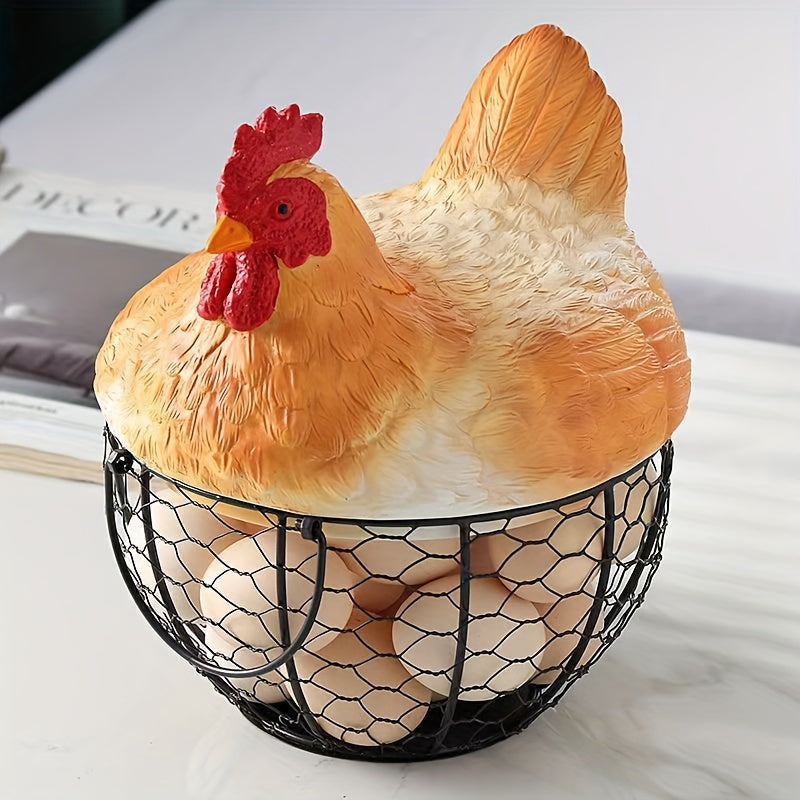 Encantadora Cesta de Almacenamiento de Cerámica con Forma de Gallina y Tapa - Organizador de Cocina Multiusos para Huevos, Frutas, Verduras y Más - Decoración Rústica de Granja, Ganchos de Utilidad