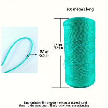 Cuerda de jardinería verde duradera de 500m - Diámetro de 1mm, cuerda de unión de plástico para verduras, tomates y más - Perfecta para invernaderos, camas de flores, redes de pesca y tareas de jardinería, alta resistencia y fácil de cortar, malla de jar