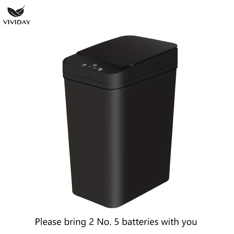 VIVIDAY 10L Bote de Basura Inteligente con Tapa - Negro, con Batería, Operación sin Contacto para Hogar, Oficina, Cocina y Dormitorio - Ideal para Baño Moderno y Decoración para el Hogar, Accesorio de Baño Moderno | Bote de Basura Elegante | Operación si