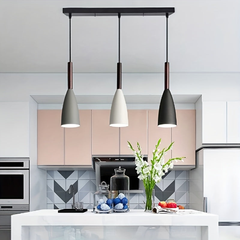Lómpara de techo nórdica moderna de 3 cabezas en negro, blanco y gris - Zócalo E27, cableado, hardware de instalación incluido para decoración de oficina, cocina y comedor, iluminación de comedor | Lámpara de techo elegante | Candelabro de hierro fundido