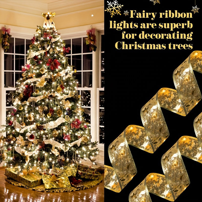 1pc Cinta de Luces LED Navideñas, Luces de Navidad con Pilas, Luces de Cinta Navideñas, Luz de Árbol de Navidad con Cinta para Bodas, Fiestas, Decoraciones Navideñas (Pila No Incluida)
