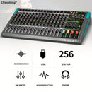 Consola de Mezcla de Audio Profesional DEPUSHENG - PA12/PA16, 12/16 Canales con Interfaz, Amplificador de Potencia, ABS Negro, Enchufe US, 110-130V