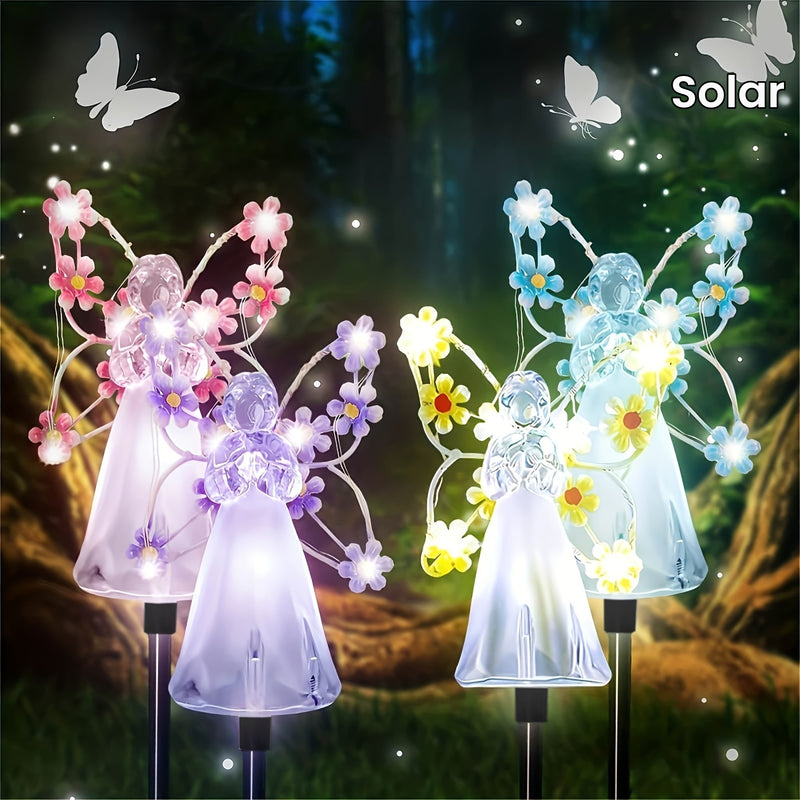 1pc Luz de Ángel Solares para Jardín con Estaca - Luces Solares Exteriores de Ángel Eterno con 7 LED para Decoración de Tumbas en Cementerios, Regalo Conmemorativo, Arte Navideño para el Patio, Regalo de Condolencia