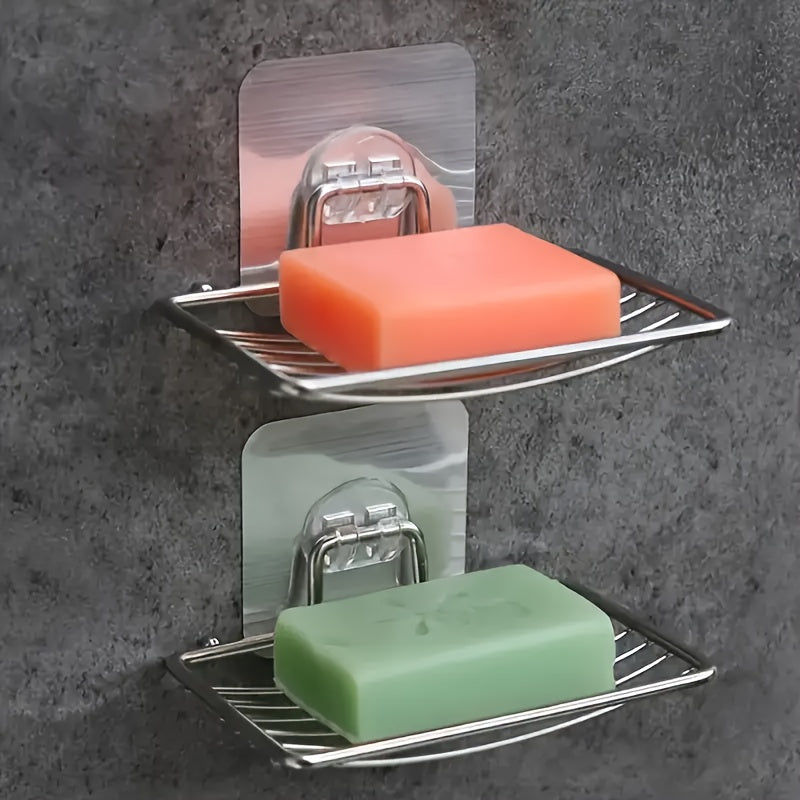 Porta jabón de acero inoxidable para montar en la pared, instalación sin taladro, diseño con drenaje, forma rectangular, aspecto moderno y elegante para almacenamiento en el baño, accesorios para baño, soporte para jabón duradero