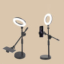 Barra de Iluminación Superior Versátil con Soporte para Teléfono y Soporte para Micrófono de Escritorio - Hierro Negro, Ideal para Transmisiones en Vivo y Fotografía de Comida