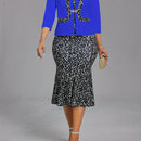 Conjunto elegante de dos piezas, Blazer de manga tres cuartos y vestido ajustado con estampado floral, Ropa de mujer.