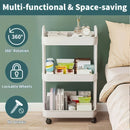Carrito de almacenamiento de plástico blanco de 3 niveles con ruedas - Organizador versátil para cocina, dormitorio, baño - Montaje fácil, no se necesitan herramientas, perfecto para snacks, juguetes y artículos esenciales, carrito de almacenamiento de c