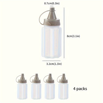Juego de 4 Botellas Mini para Condimentos con Tapas - Tarros de Especias Portátiles para Cocina, Camping, Picnics, Escuela y Oficina - Plástico Libre de PVC, Forma Ovalada, Almacenamiento de Condimentos