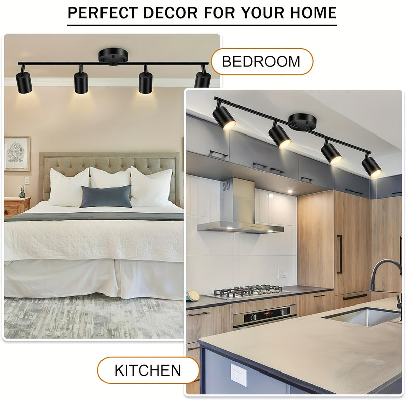 Iluminación de Carril, Luces LED Giratorias de 4 Luces para Cocina Moderna, Apliques Semiflatos para Comedor/Pasillo/Oficina (Enchufe GU10, Bombilla No Incluida)