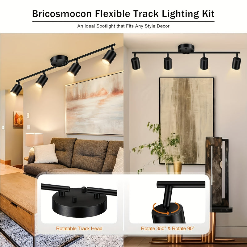 Iluminación de Carril, Luces LED Giratorias de 4 Luces para Cocina Moderna, Apliques Semiflatos para Comedor/Pasillo/Oficina (Enchufe GU10, Bombilla No Incluida)