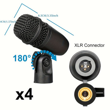 Kit de Micrófono Dinámico con Cable DEPUSHENG 7pcs - para Bajo/Tom/Snare/Hi-hat Cymbals, Soportes y Clips Roscados