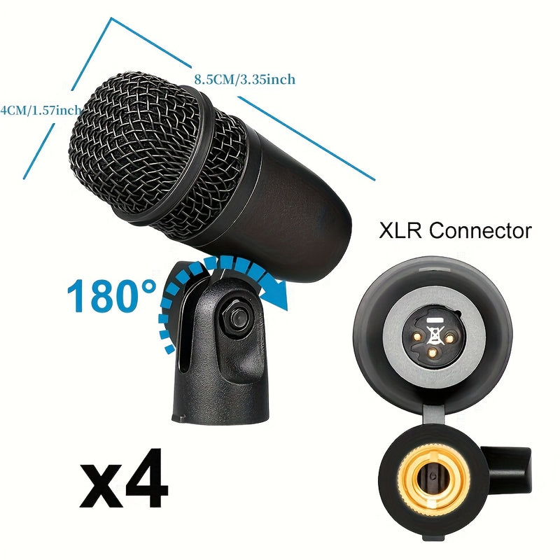Kit de Micrófono Dinámico con Cable DEPUSHENG 7pcs - para Bajo/Tom/Snare/Hi-hat Cymbals, Soportes y Clips Roscados