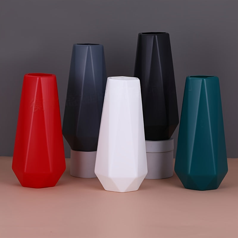 1 unidad Jarrón geométrico contemporáneo de flores, plástico resistente a los golpes, decoración de estilo europeo, ornamento multiusos seco y húmedo, accesorio de decoración para el hogar - Colores surtidos