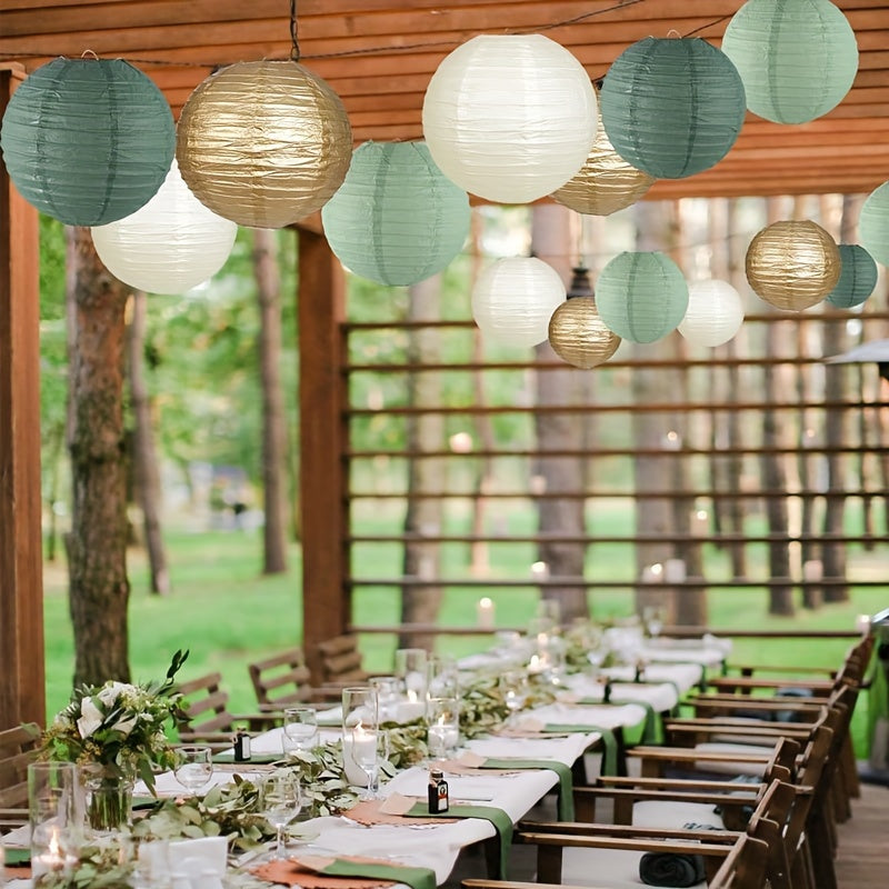 Conjunto de 15 faroles de papel verde salvia - Decoraciones colgantes de varios tamaños para bodas, despedidas de soltera, cumpleaños, fiestas - Decoración navideña, de Acción de Gracias, de San Valentín - No se necesita electricidad