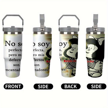 1pieza Mafalda Personaje de Dibujos Animados Taza de Acero Inoxidable de 30oz, Impermeable, Solo Lavar a Mano, Taza de Viaje Reutilizable Multipropósito, Ideal para Regalo