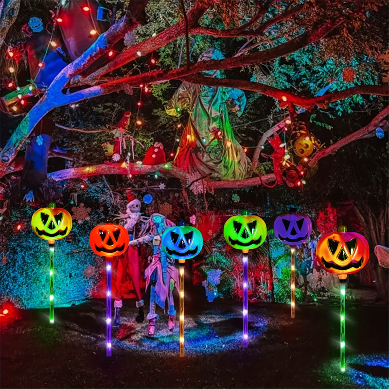 Luces de Calabaza Cambiantes con Energía Solar, Juego de 6 Calabazas Espeluznantes Impermeables IP65 para Halloween, Navidad, Decoración de Patio, Jardín y Caminos, Adornos de Cementerio