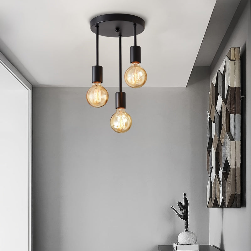 Lámpara de techo moderna de 3 cabezas - Montaje semienterrado con brazo ajustable, base de hierro fundido y cables chapados, regulable para comedor, dormitorio, estudio, sala de estar - Compatible con bombillas E26, iluminación contemporánea, iluminación