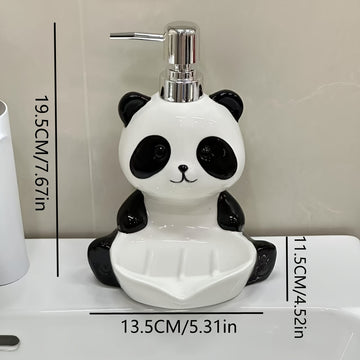 Porta jabón y dispensador de loción 2 en 1 con diseño de panda, multifuncional para baño, cocina o dormitorio, independiente, sin necesidad de electricidad, ideal para jabón, champú, gel de baño, detergente y accesorios de baño
