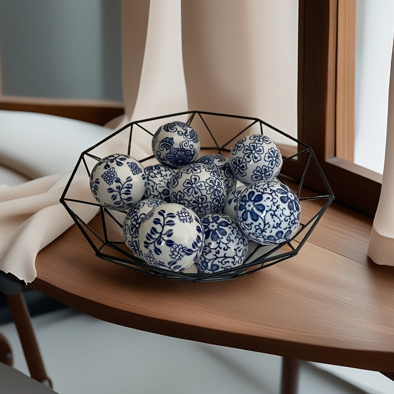 Juego de 6 Bolas de Porcelana Azul y Blanca - Rellenos Decorativos para Jarrones para el Hogar, Jardín, Bodas y Centros de Mesa Festivos