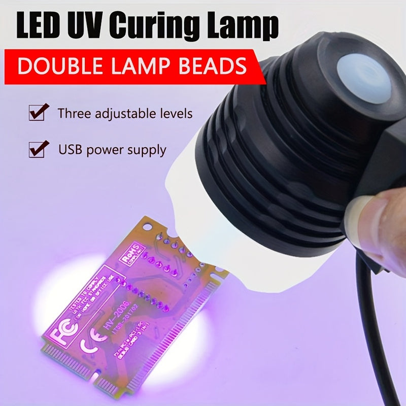 Lámpara para arte de uñas y teléfono - Luz LED alimentada por USB con cabeza ajustable, mango ergonómico y diseño duradero negro, lámpara de uñas, luz elegante, acabado metálico