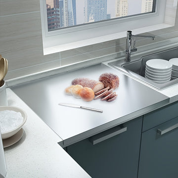 Tablero de corte de acero inoxidable 301 duradero con asa - Adecuado para lavavajillas, tablero de charcutería reversible para cocina, exteriores, camping | Regalo ideal para decoración del hogar, Día de la Madre, Día del Padre, Acción de Gracias, Navidad