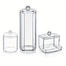 3 piezas de dispensador de hisopos acrílico, caja de almacenamiento para baño, frascos redondos para algodón, porta hisopos, contenedor de palillos, hisopos redondos para baño