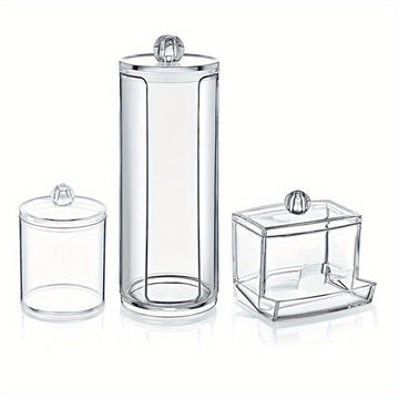 3 piezas de dispensador de hisopos acrílico, caja de almacenamiento para baño, frascos redondos para algodón, porta hisopos, contenedor de palillos, hisopos redondos para baño