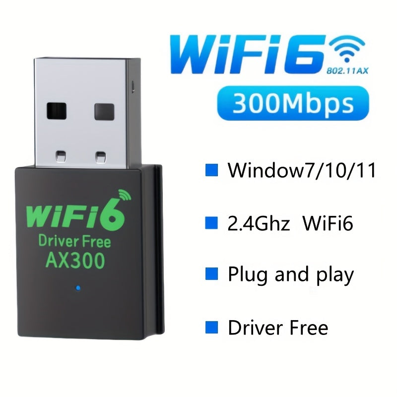 Tarjeta de Red Inalámbrica AX300 WiFi 6 para Escritorio - Adaptador Dual-Band 2.4GHz/5GHz de 300Mbps, Alimentación USB Plug & Play, Compatible con Google Chromebook, Diseño Compacto, Sin Controladores Necesarios, Conexión Rápida, Estable y Portátil, Idea
