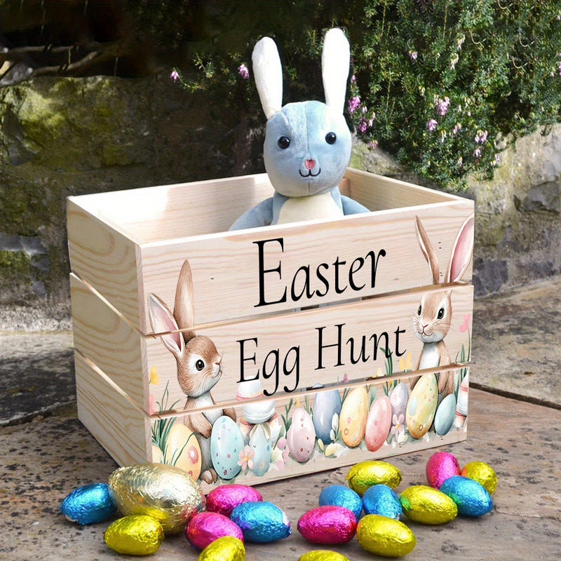 Caja de almacenamiento de madera de Pascua - Diseño de caza de huevos - Perfecta para decoraciones de fiestas de Pascua y organización del hogar, divertidos suministros de almacenamiento para el hogar