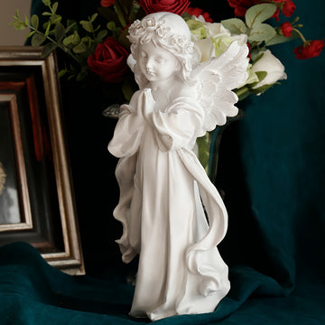 2 estatuas de ángel de resina, estilo retro con acabado blanco, decoración versátil para interiores y exteriores, ideal para decoración del hogar y Pascua, no requiere electricidad, acentos serenos para jardín y habitación, diseño elegante
