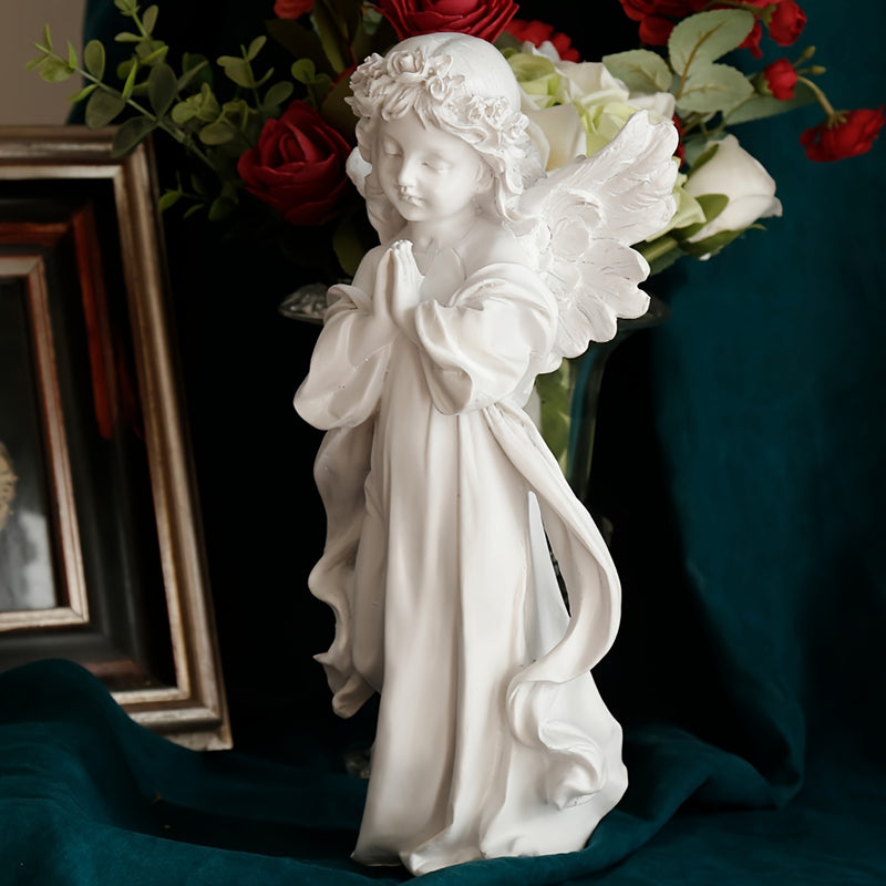 2 estatuas de ángel de resina, estilo retro con acabado blanco, decoración versátil para interiores y exteriores, ideal para decoración del hogar y Pascua, no requiere electricidad, acentos serenos para jardín y habitación, diseño elegante