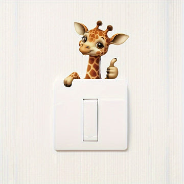 1pc Pegatina de Jirafa Linda para Interruptor, Divertida Calcomanía de Vinilo 3D, Adhesivo Autoadhesivo de PVC con Estampado Animal para Dormitorio y Baño, Fácil de Aplicar y Quitar, Decoración Estética para el Hogar