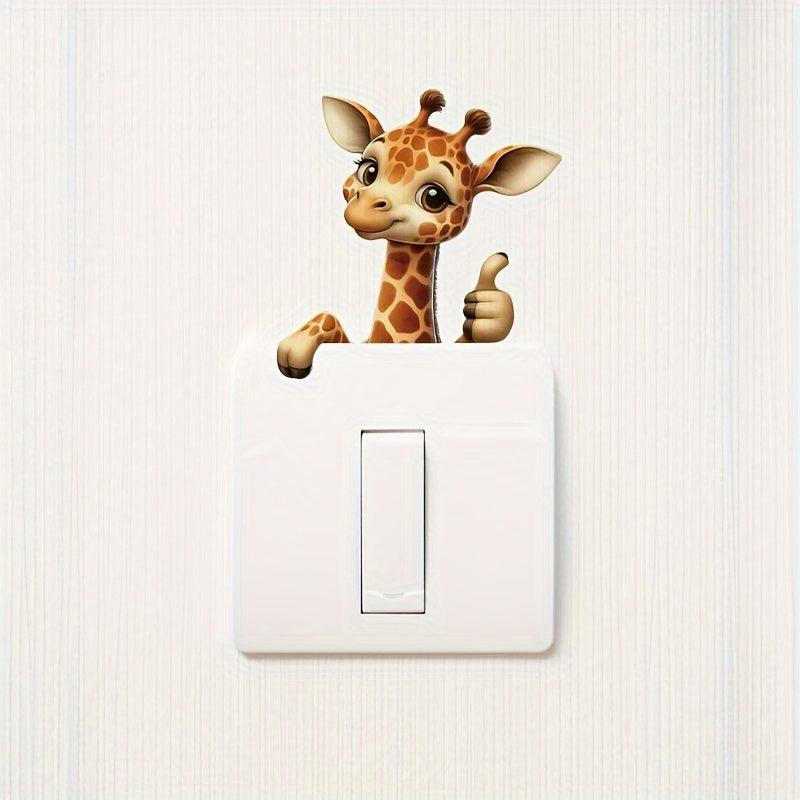 1pc Pegatina de Jirafa Linda para Interruptor, Divertida Calcomanía de Vinilo 3D, Adhesivo Autoadhesivo de PVC con Estampado Animal para Dormitorio y Baño, Fácil de Aplicar y Quitar, Decoración Estética para el Hogar