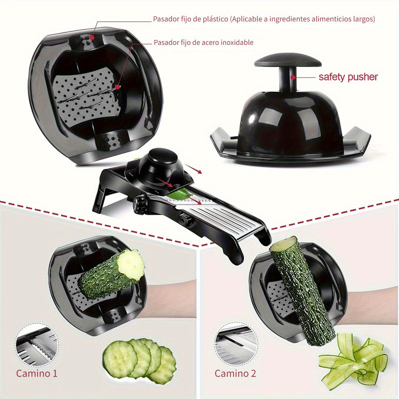 Picadora y Cortador de Verduras Manual TEMMYS con Cuchillas Ajustables de Acero Inoxidable - Rallador Multifuncional para Frutas, Papas, Tomates, Cebollas - Incluye Cepillo de Limpieza, , Esenciales de Cocina