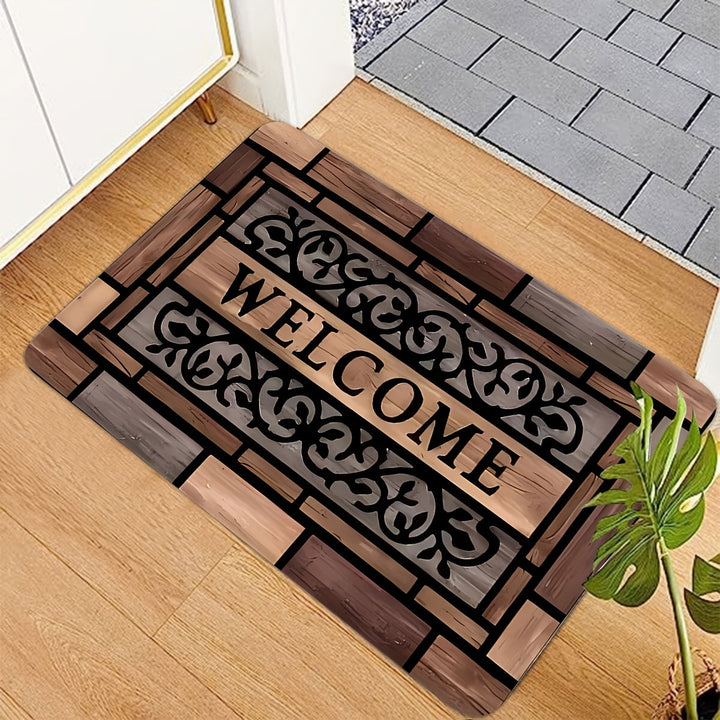 1 alfombra de bienvenida rústica - Resistente, antideslizante de poliéster con respaldo de PVC, diseño elegante en marrón para entrada y decoración del hogar, felpudo para puerta principal