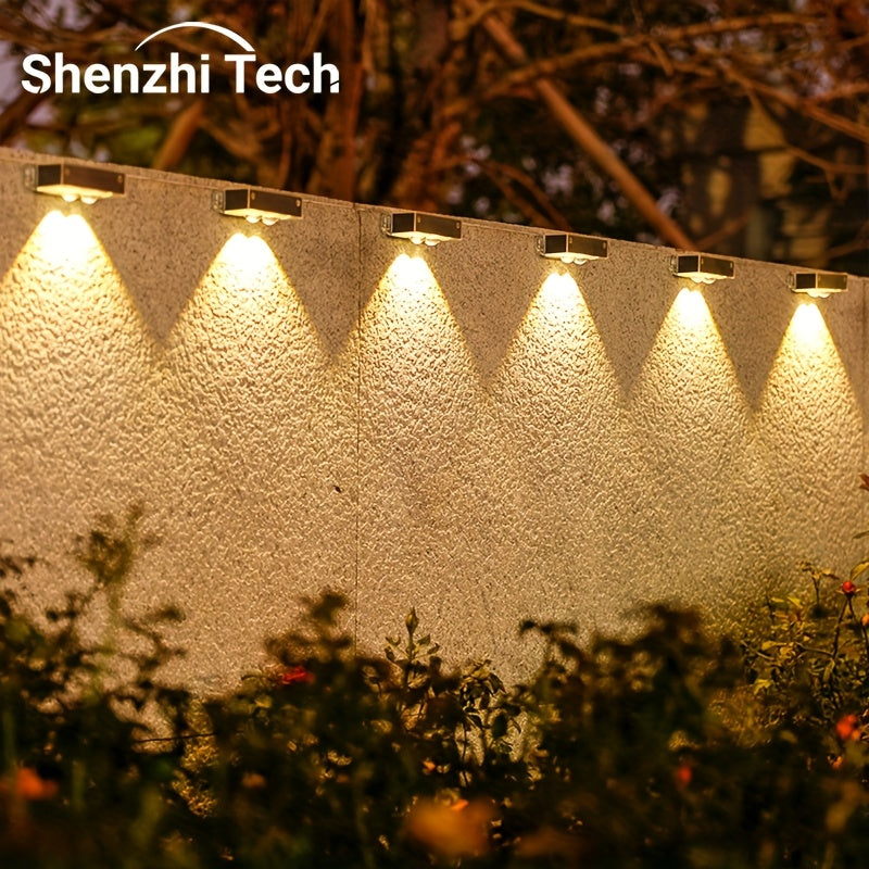 4 pzas. luces solares para pared Shenzhi Tech, iluminación LED para jardín con sensor inteligente de encendido/apagado automático, energía solar para jardín, cerca, camino, plástico ABS duradero, luz para pared exterior, lámpara de pared moderna, lámpara
