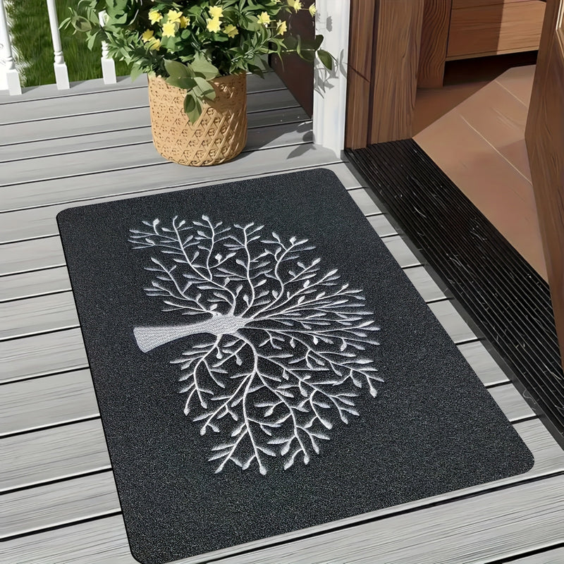 Tapete de puerta con diseño de árbol grande, con respaldo antideslizante duradero - Tapete de poliéster negro para entrada, sala de estar, dormitorio, cocina - Lavable en máquina, ideal para decoración del hogar y la habitación, tapete interior y exterio