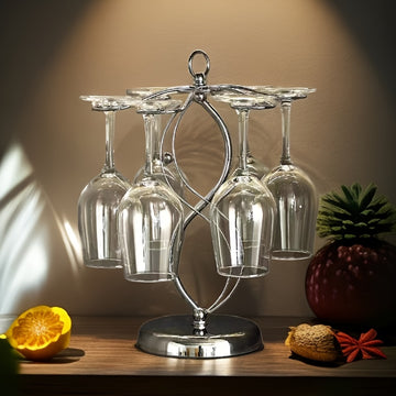 Portavasos de Vino Estilo Europeo Minimalista con Soporte para 6 Botellas Colgantes y Base Resistente - Ahorra Espacio en Encimeras y Armarios, Decoración Sofisticada para Cocina o Comedor