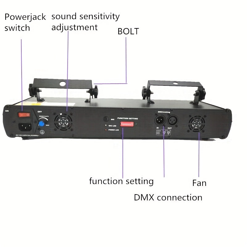 Luz de escenario LED RGBY controlada por DMX con 4 efectos de haz, luces de música activadas por sonido, sistema de luz láser de metal autosoportante, acabado al óleo, con enchufe de EE. UU., para DJ, discoteca, fiestas de baile, cumpleaños, bar, escenar