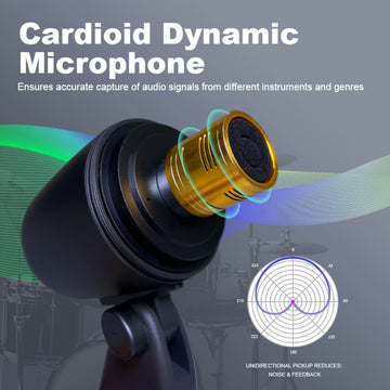 Microfono para Batería AY-A2 de Calidad Sonora Potente para Actuaciones Musicales y Grabación en Estudio, Micrófono Dinámico Profesional con Conector XLR
