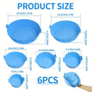 6 piezas de Forros para Freidora de Aire de Silicona - Moldes Antiadherentes Azules con Borde Festoneado y Diseño Perforado para Distribución Uniforme del Calor, Desmoldeo Fácil, Cocina Sin Aceite Saludable - Seguro para Alimentos, Reutilizables, Compati